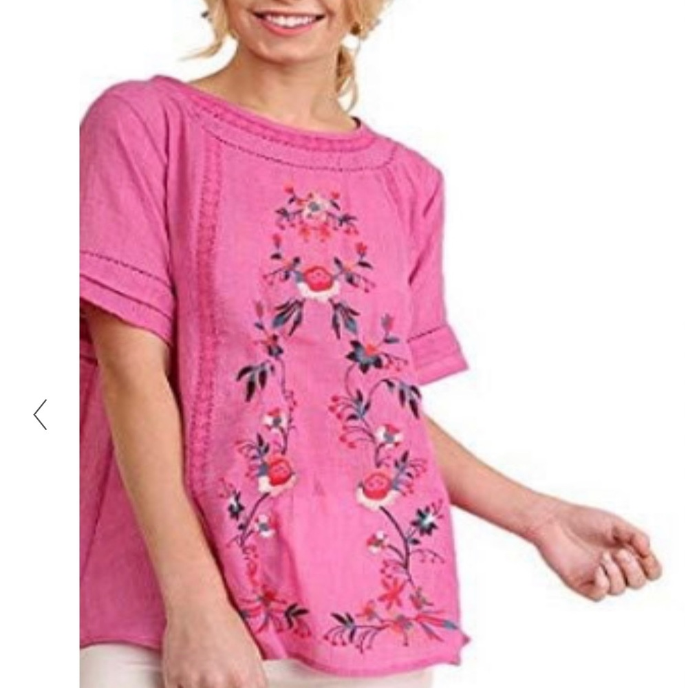 Umgee Plus Pink Floral Embroidered Top